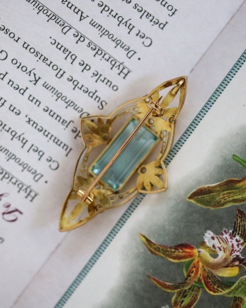 Broche Pendentif Or Jaune Aigue Marine et Diamants