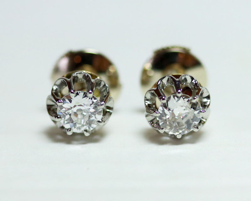Paire de Puces d'Oreilles Anciennes Or blanc Diamants