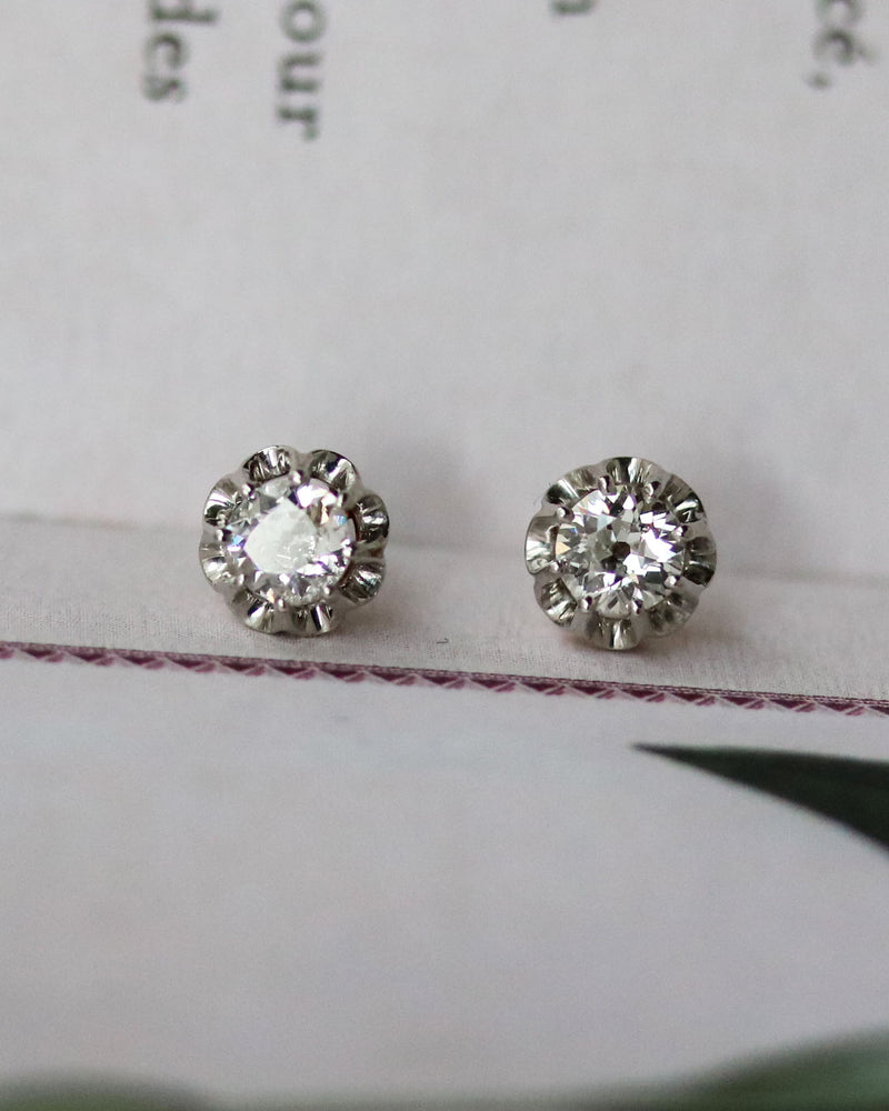 Paire de Puces d'Oreilles Anciennes Or blanc Diamants