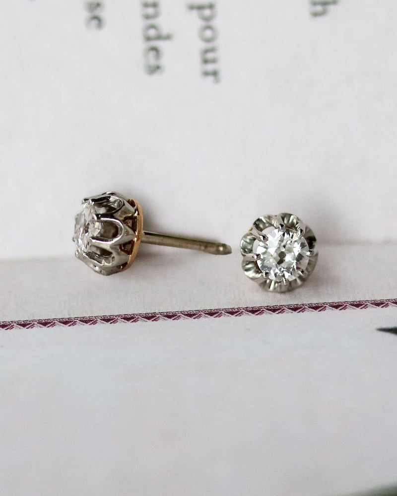 Paire de Puces d'Oreilles Anciennes Or blanc Diamants