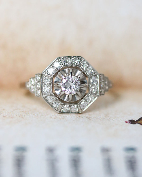Bague Art Déco Octogonale Platine et Diamants
