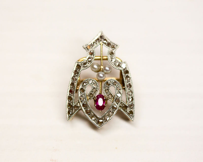 Coulant de Sautoir ou Pendentif en Or, Rubis et Perles
