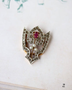 Coulant de Sautoir ou Pendentif en Or, Rubis et Perles