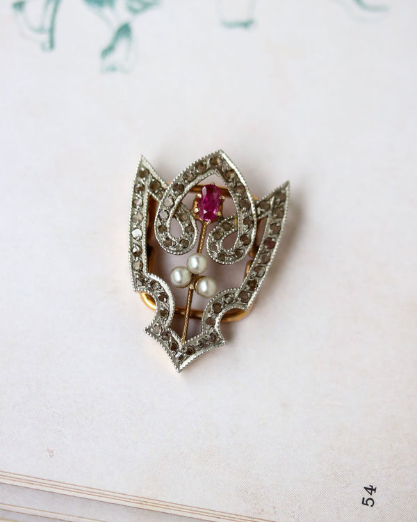 Coulant de Sautoir ou Pendentif en Or, Rubis et Perles