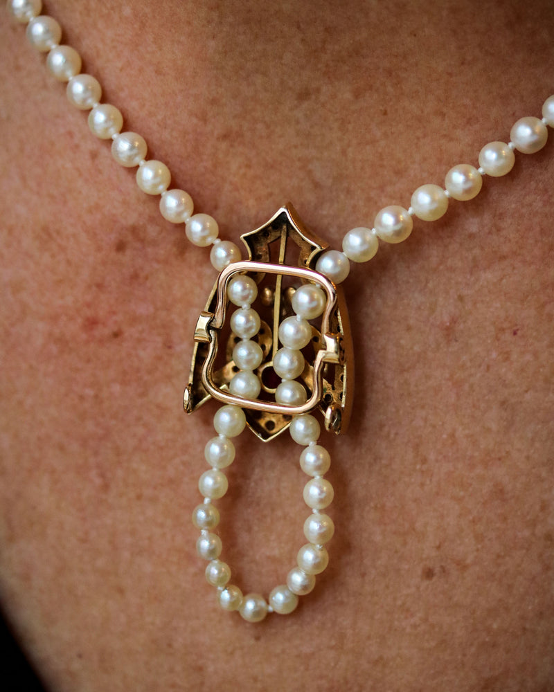 Coulant de Sautoir ou Pendentif en Or, Rubis et Perles