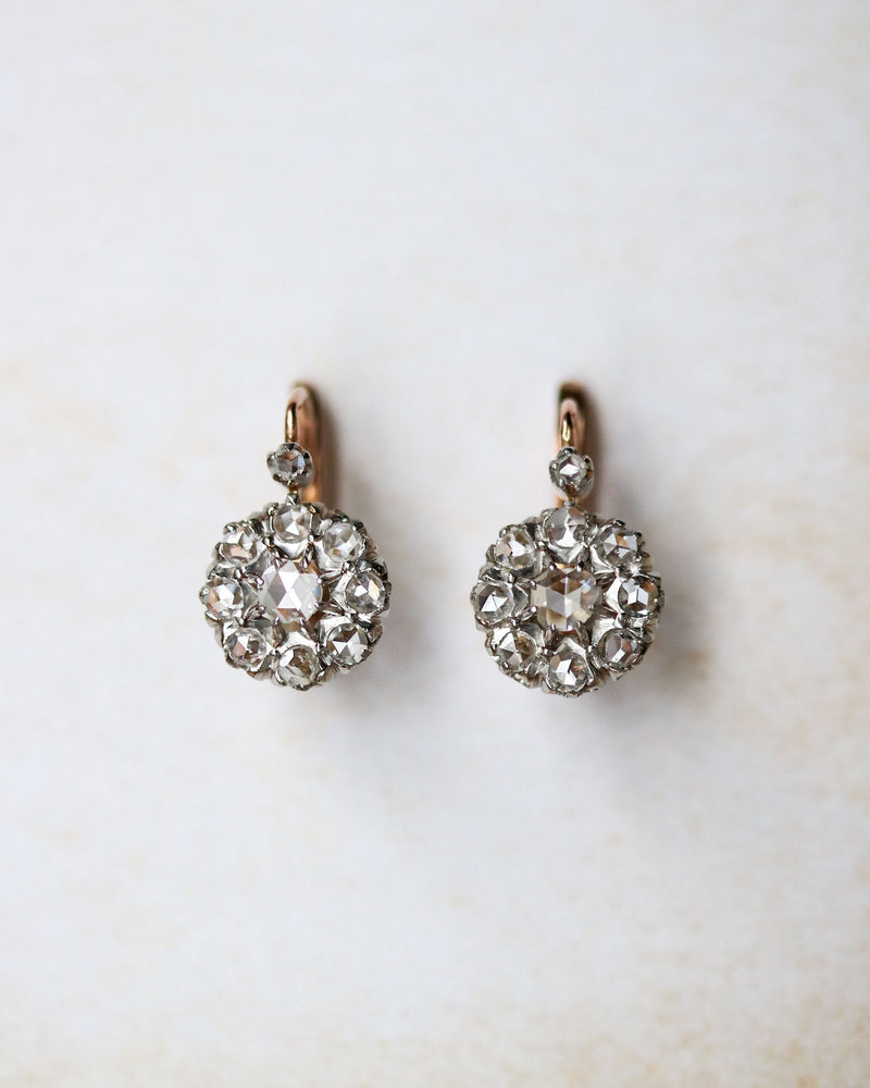Paire De Dormeuses Marguerite Or et Diamants