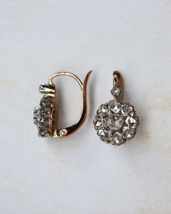 Paire De Dormeuses Marguerite Or et Diamants