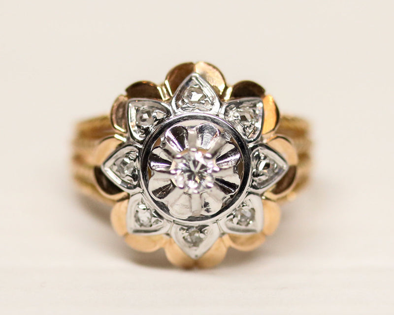 Bague Dôme Marguerite 1950 Or Diamant