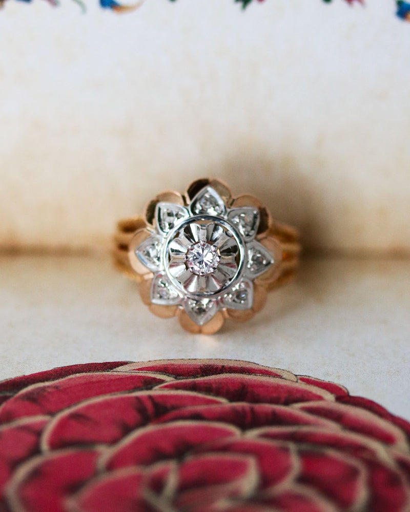 Bague Dôme Marguerite 1950 Or Diamant