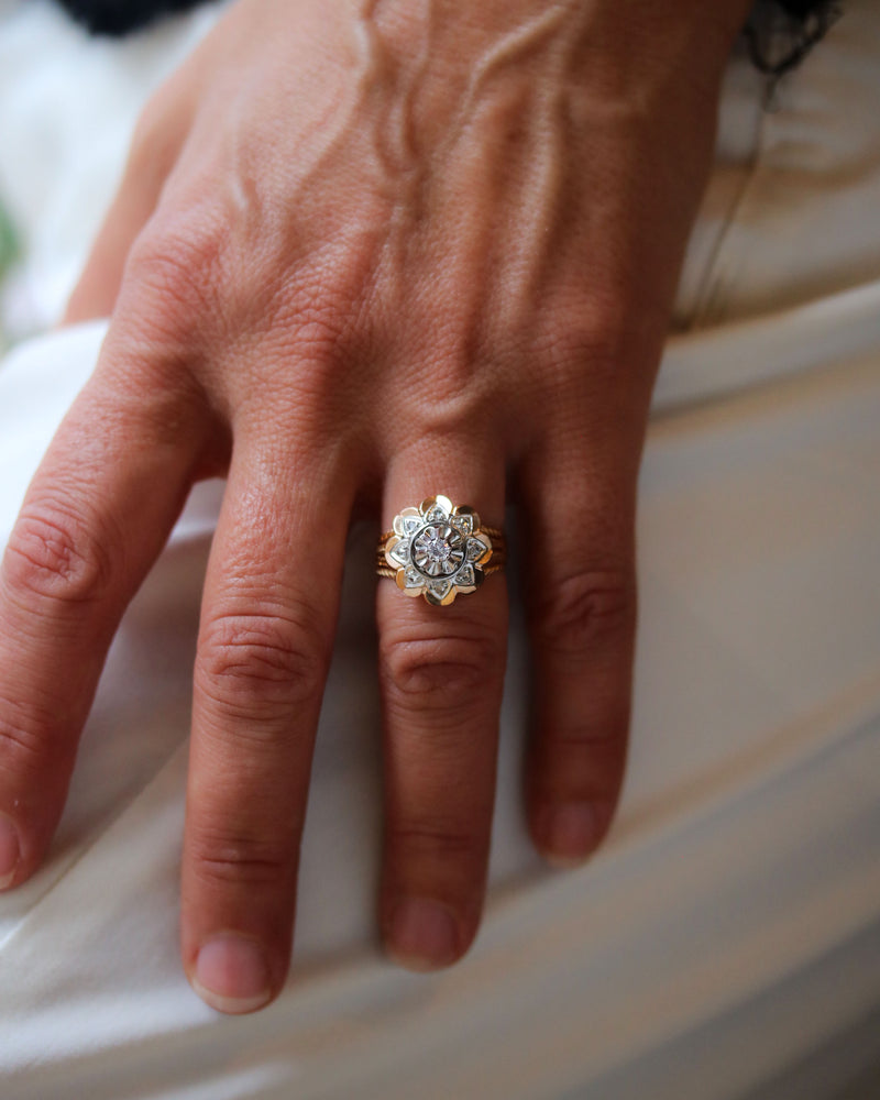 Bague Dôme Marguerite 1950 Or Diamant