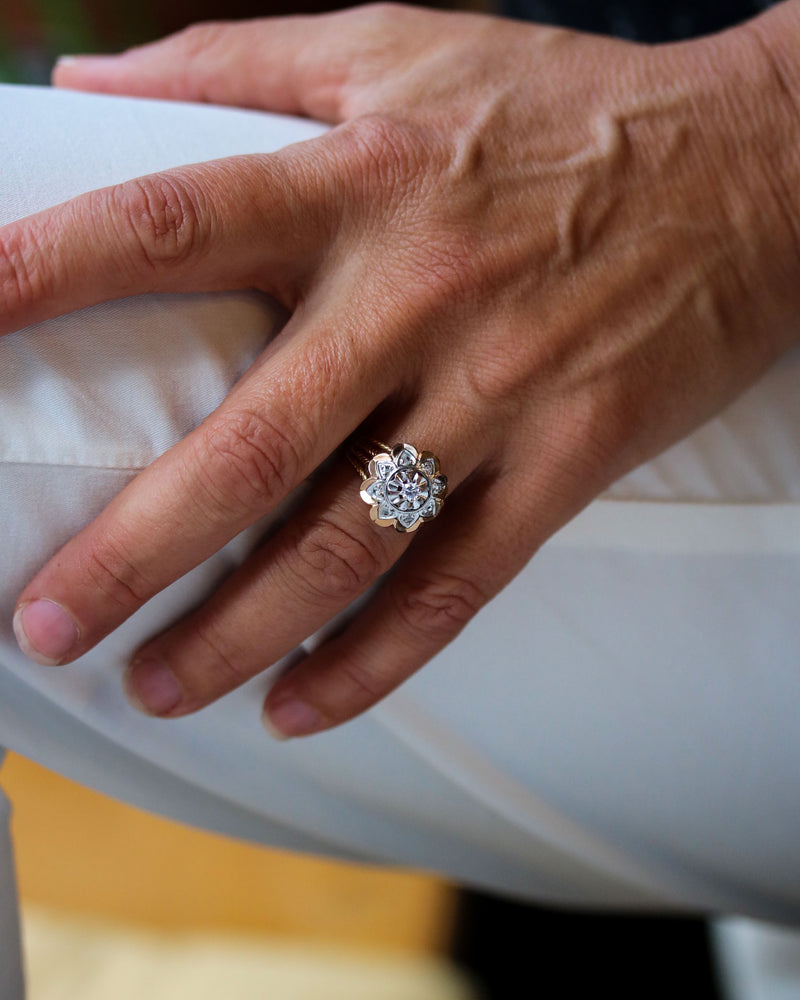 Bague Dôme Marguerite 1950 Or Diamant