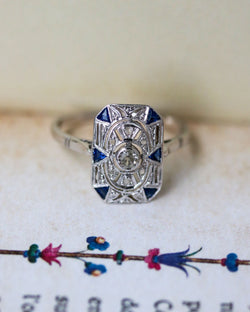 Bague Rectangle Art Déco Diamants et Saphirs