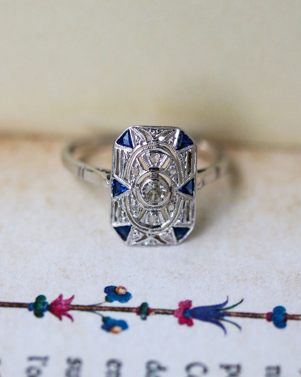 Bague Rectangle Art Déco Diamants et Saphirs