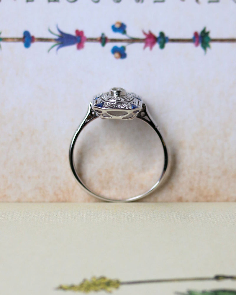 Bague Rectangle Art Déco Diamants et Saphirs