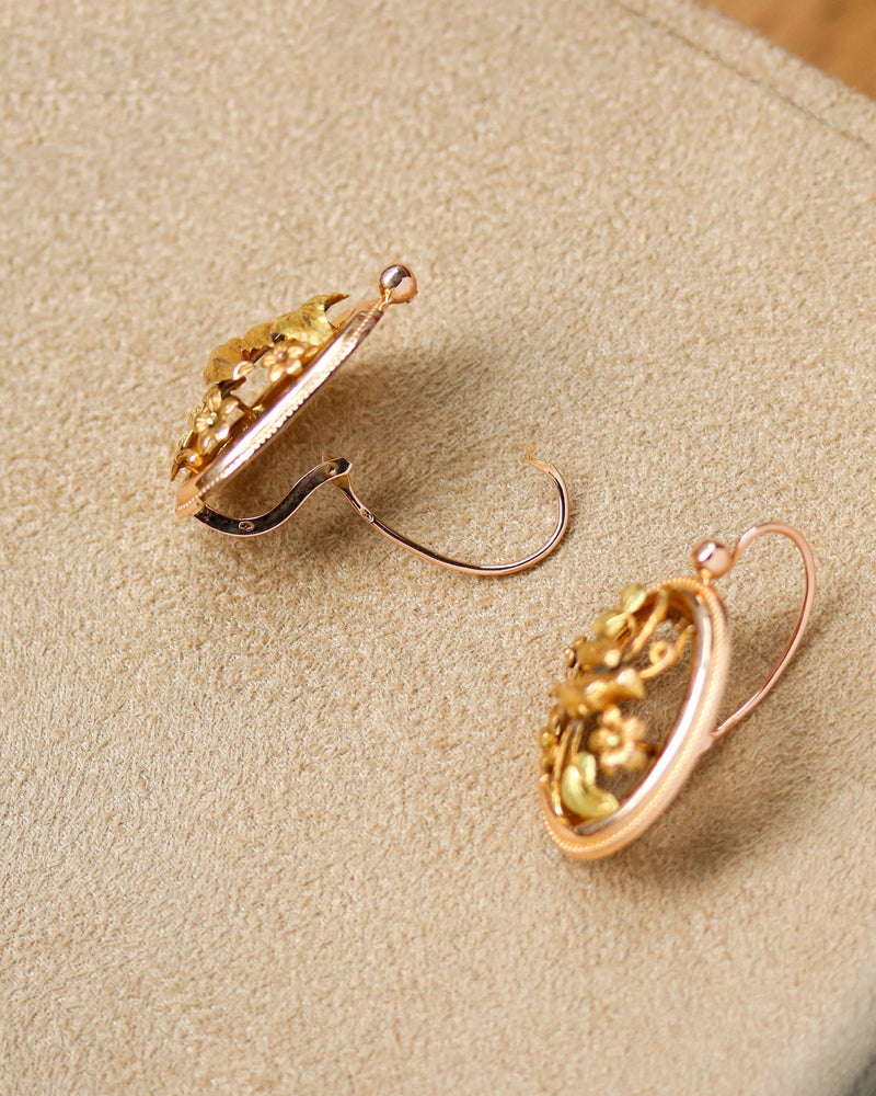 Paire de Dormeuses Ancienne Grand Modèle en Or Rose