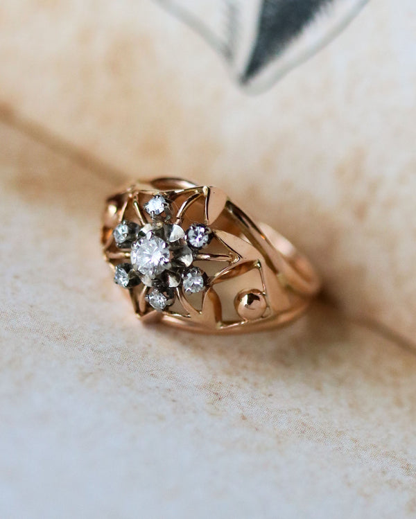 Bague Dôme Marguerite Or Rose Diamants