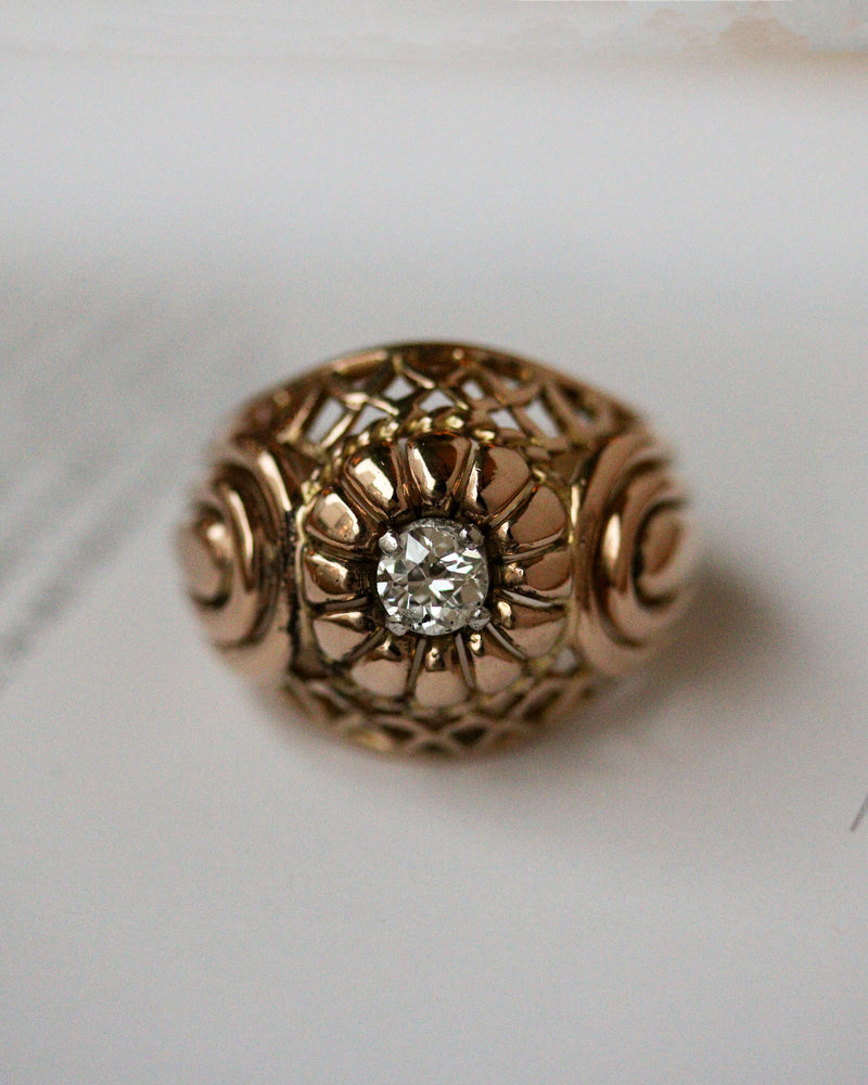 Bague Dôme 1950 Or Jaune et Diamant