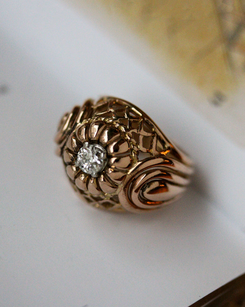 Bague Dôme 1950 Or Jaune et Diamant