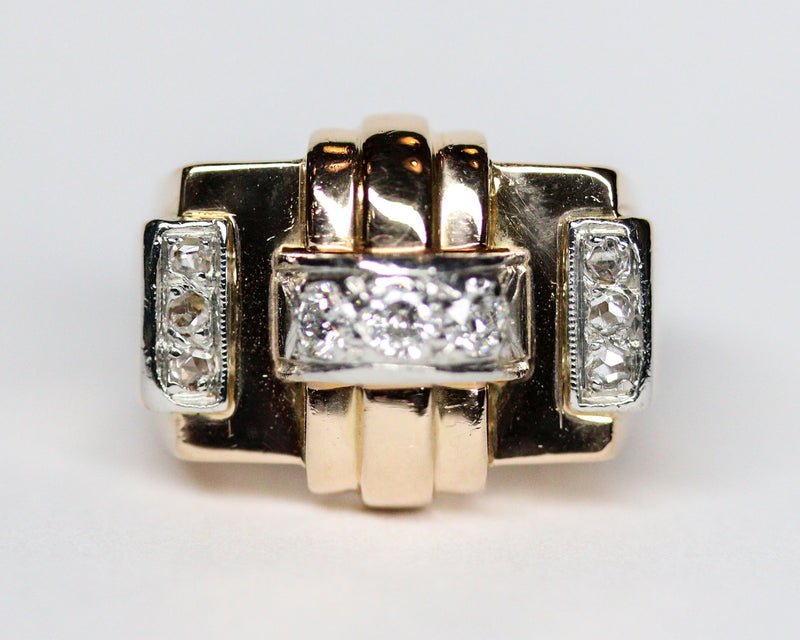 Bague Tank Or jaune et Blanc Diamants