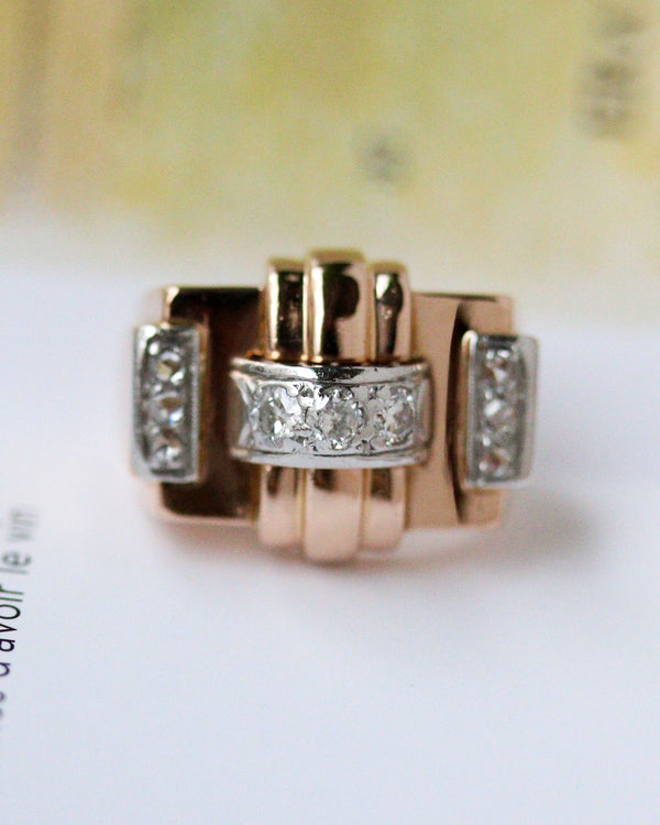 Bague Tank Or jaune et Blanc Diamants