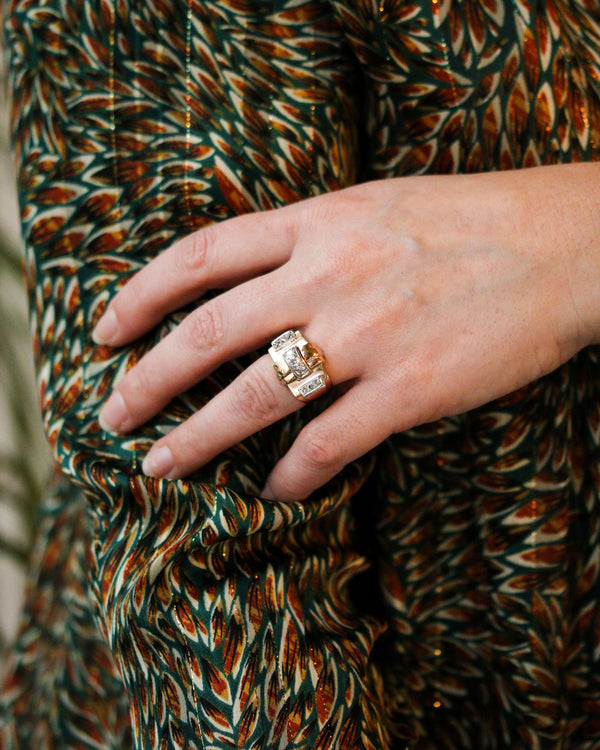 Bague Tank Or jaune et Blanc Diamants
