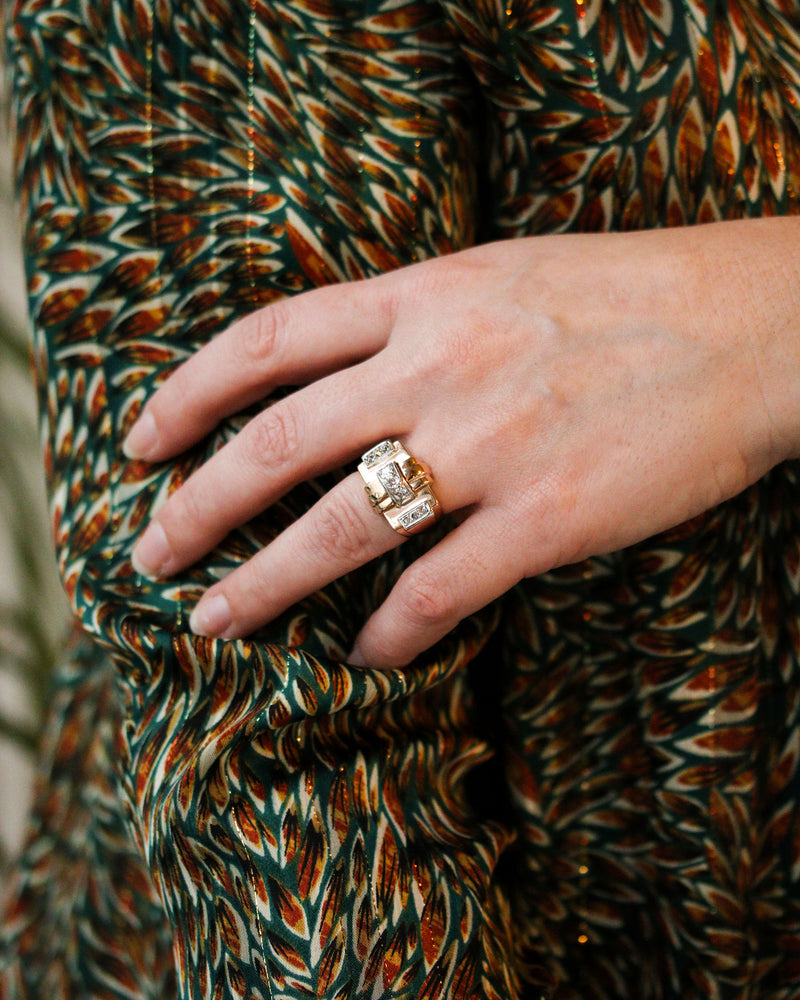 Bague Tank Or jaune et Blanc Diamants