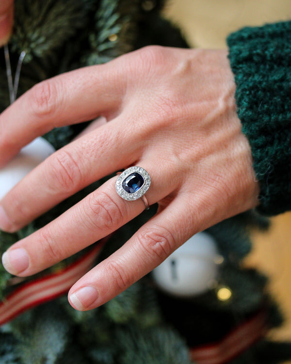 Bague Art Déco Pompadour Saphir et Diamants