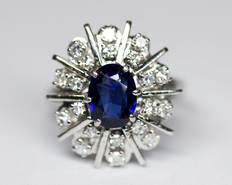 Bague Pompadour Or et platine, Saphir et Diamants