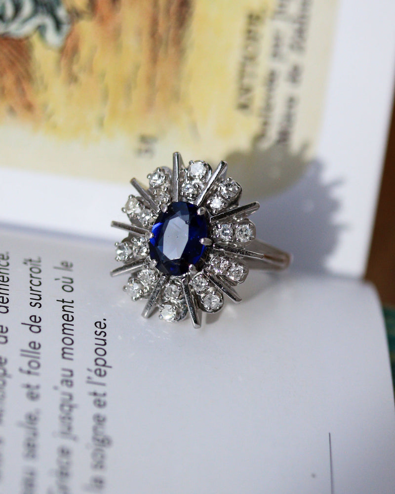 Bague Pompadour Or et platine, Saphir et Diamants