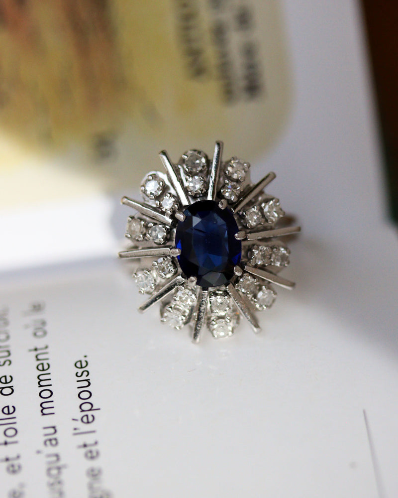 Bague Pompadour Or et platine, Saphir et Diamants