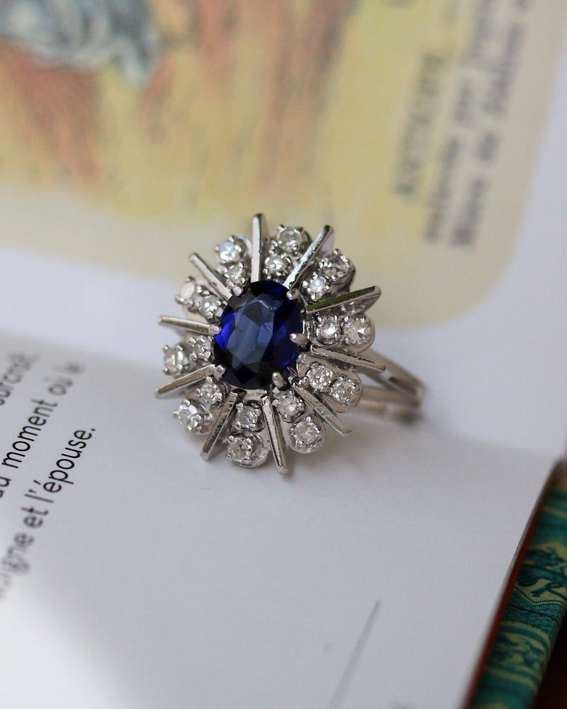 Bague Pompadour Or et platine, Saphir et Diamants