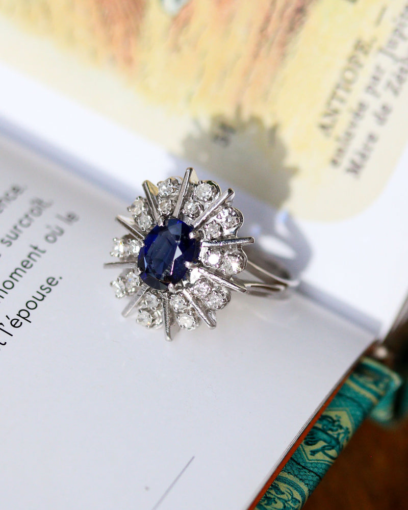 Bague Pompadour Or et platine, Saphir et Diamants