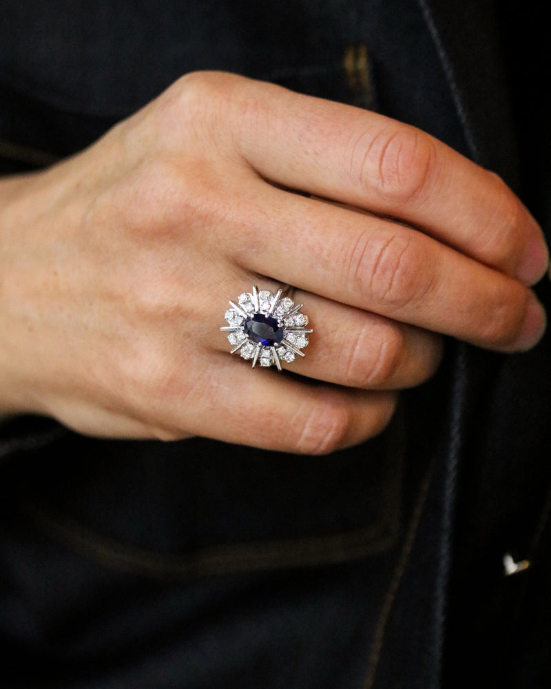 Bague Pompadour Or et platine, Saphir et Diamants