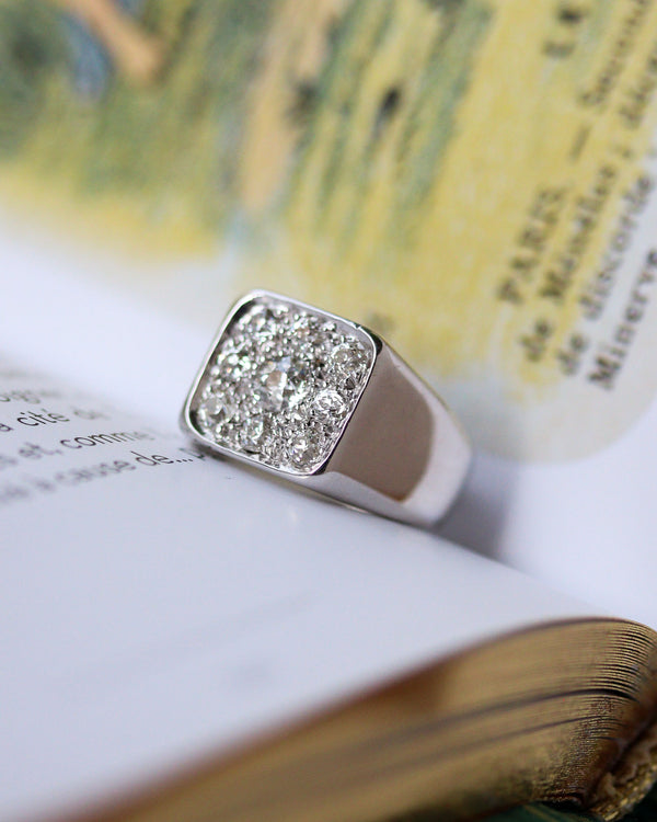 Bague Chevalière Or blanc Diamants