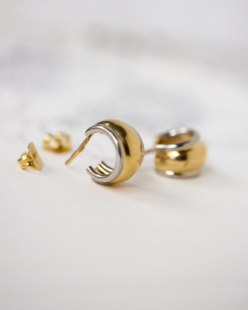 Paire de Créoles Or Jaune  et Blanc