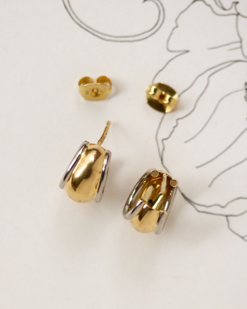 Paire de Créoles Or Jaune  et Blanc