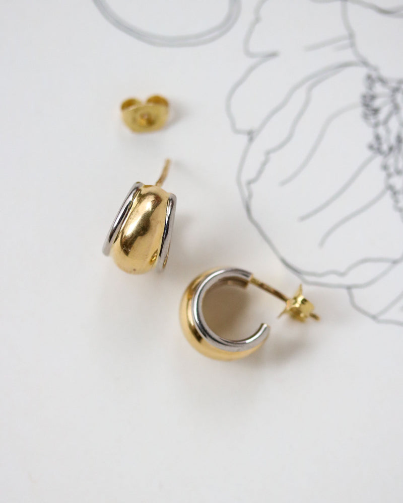 Paire de Créoles Or Jaune  et Blanc