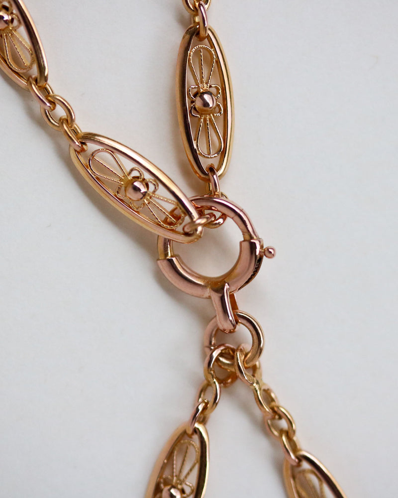 Sautoir Or Jaune Ancien Maille Filigrane