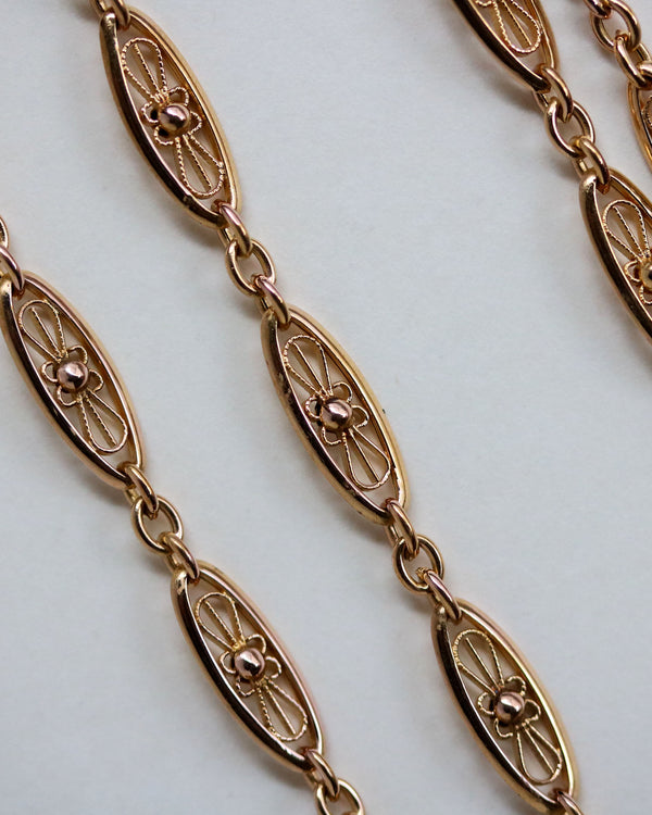 Sautoir Or Jaune Ancien Maille Filigrane