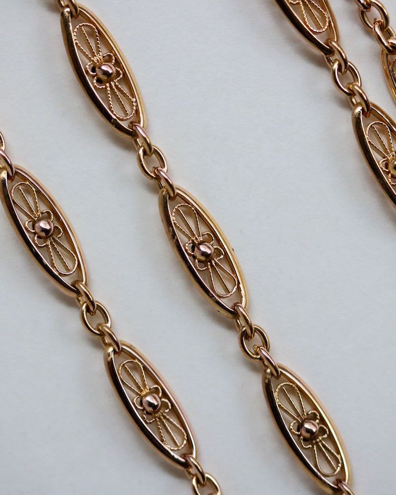 Sautoir Or Jaune Ancien Maille Filigrane