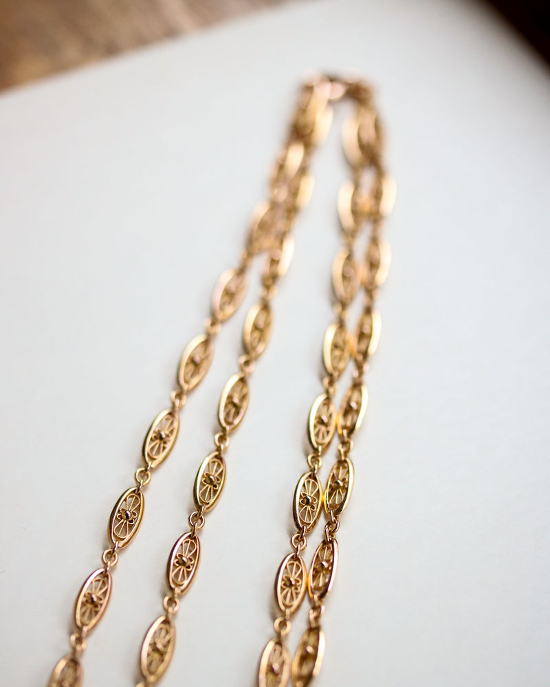 Sautoir Or Jaune Ancien Maille Filigrane