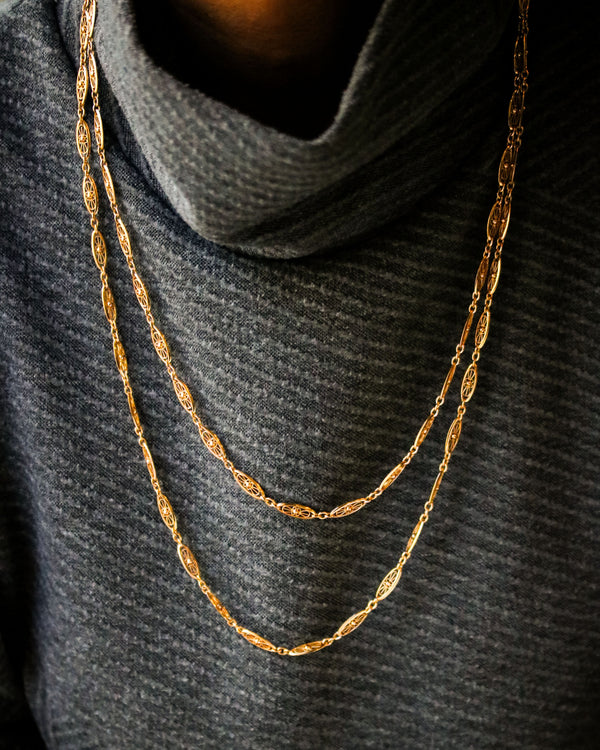 Sautoir Or Jaune Ancien Maille Filigrane