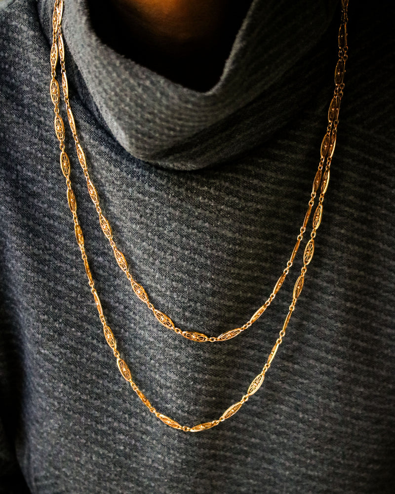 Sautoir Or Jaune Ancien Maille Filigrane