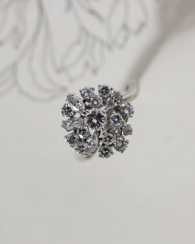 Bague Marguerite cocktail Or blanc Platine Diamants