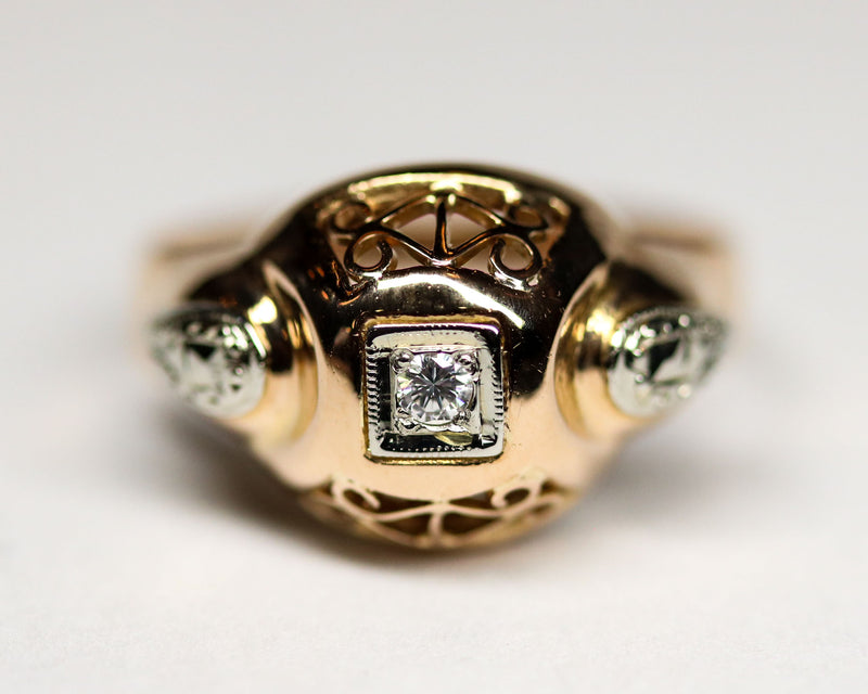 Bague Art Déco Or Rose et Blanc Diamant