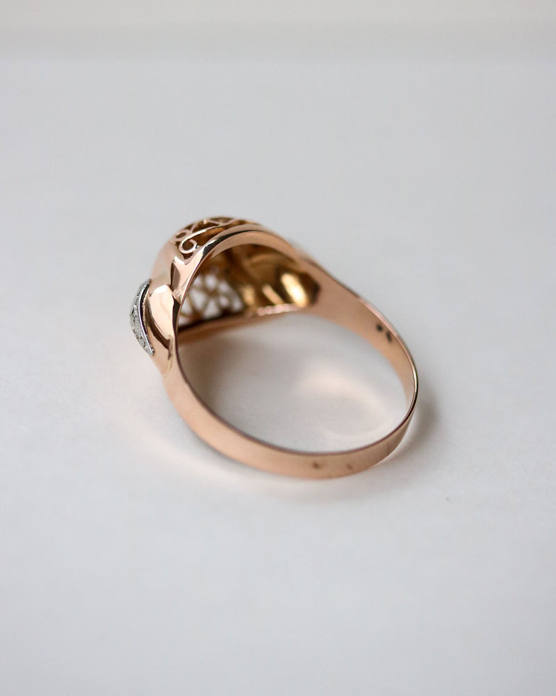 Bague Art Déco Or Rose et Blanc Diamant