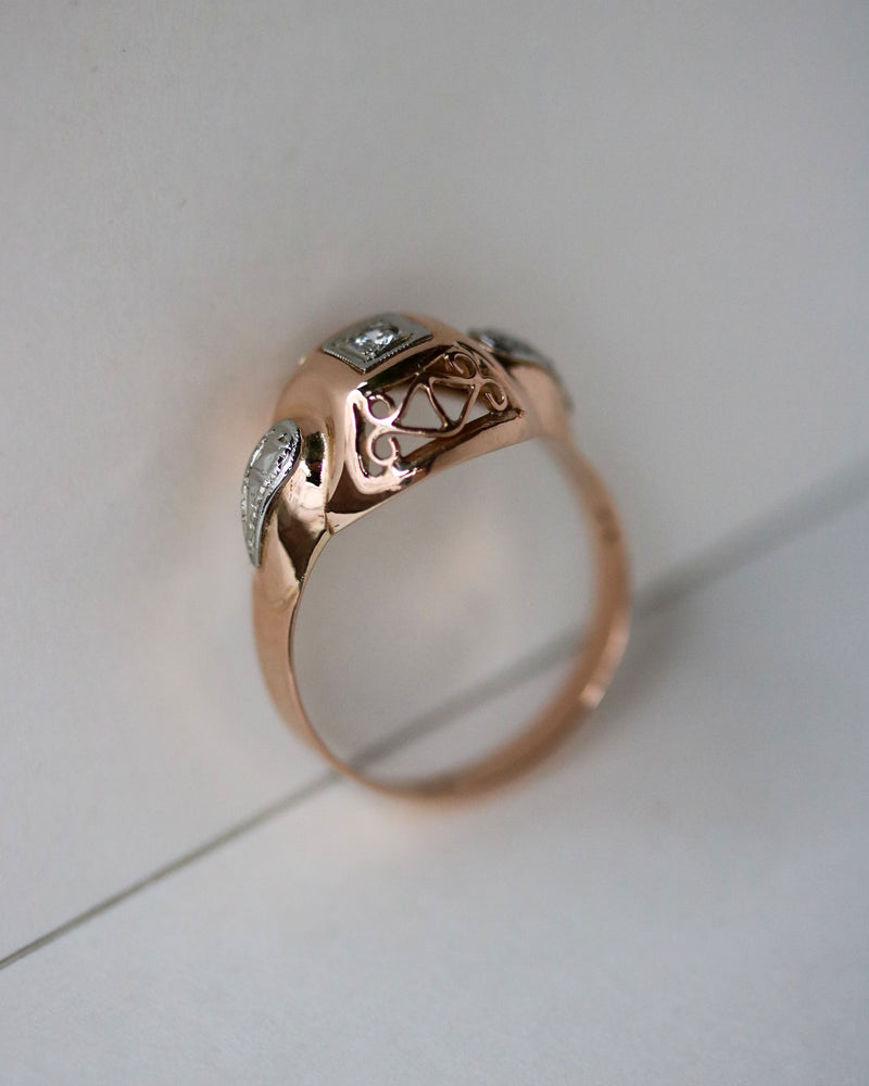 Bague Art Déco Or Rose et Blanc Diamant