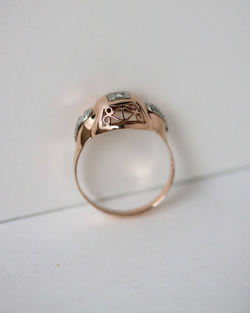 Bague Art Déco Or Rose et Blanc Diamant