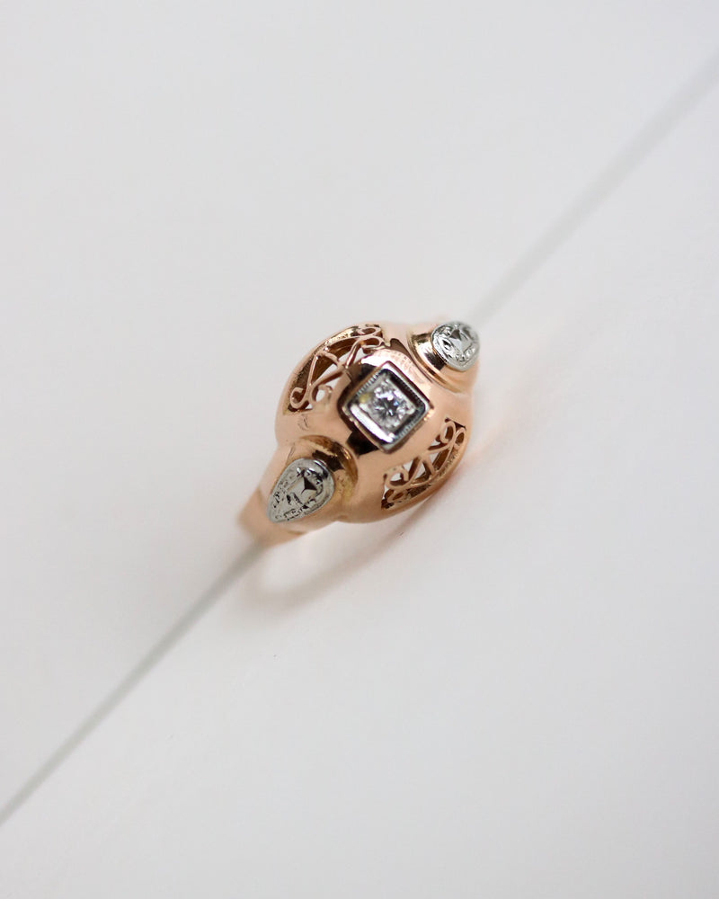 Bague Art Déco Or Rose et Blanc Diamant