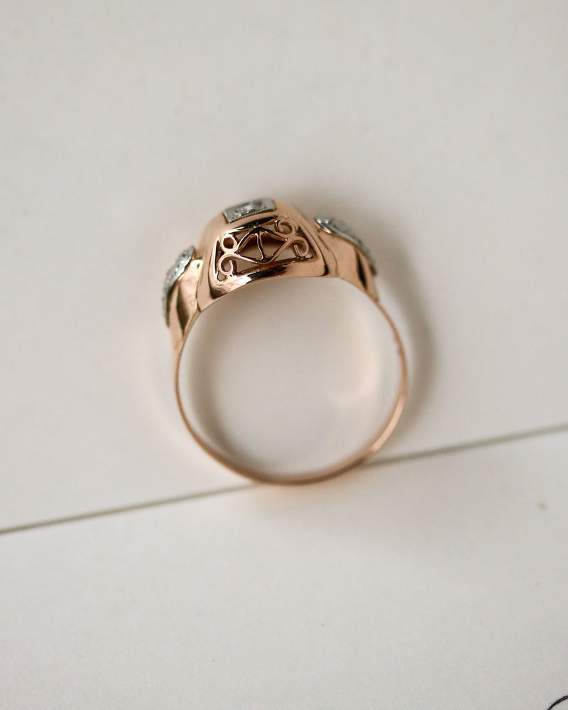 Bague Art Déco Or Rose et Blanc Diamant